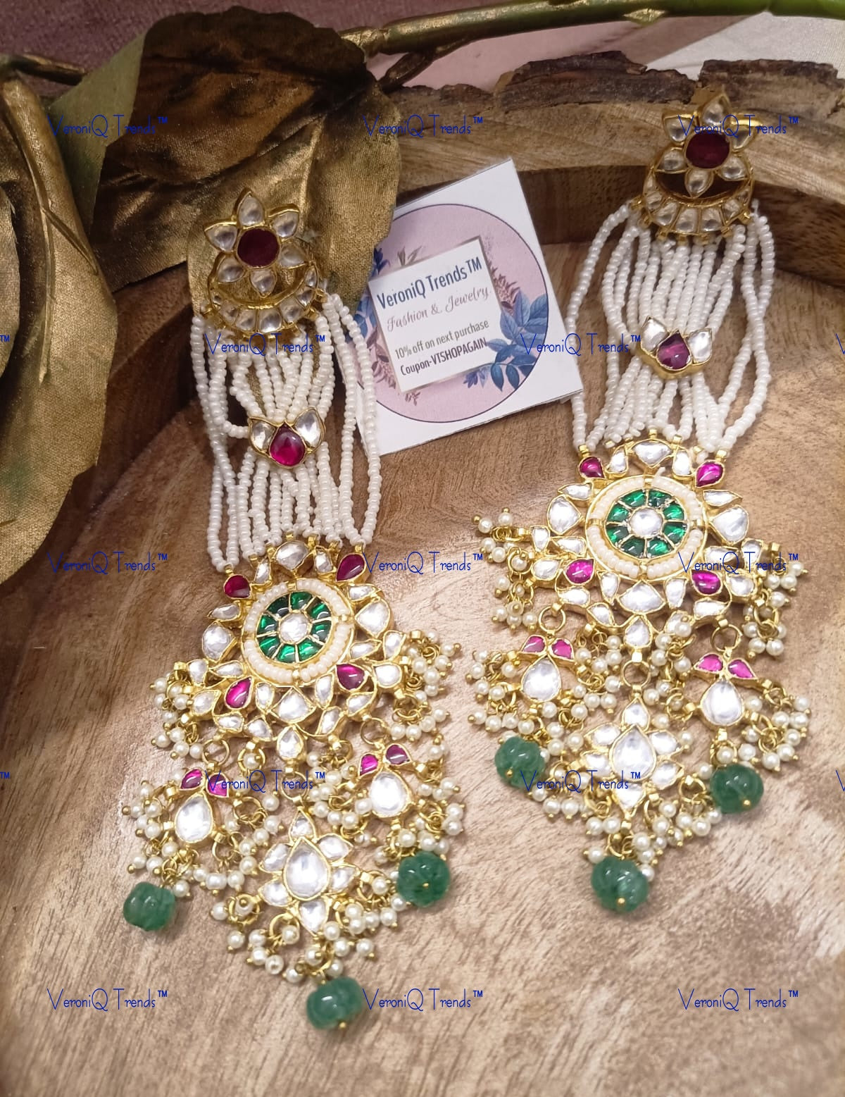 VeroniQ Trends-Traditional Passa Design Pachi Kundan Chandbali Earrings Pachi Kundan-Gold Plated-Wedding Jewellery-Punjabi Jewellery-South Indian-Thappa Jewellery