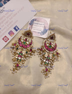 VeroniQ Trends-Traditional Chandbali Design Pachi Kundan Chandbali Earrings Pachi Kundan-Gold Plated-Wedding Jewelry-Punjabi Jewelry-South Indian-Thappa Jewelry
