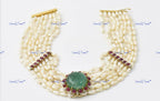 VeroniQ Trends-Multistrand Emerald Ruby Fresh Water Pearl And Polki Silver Choker Necklace 92.5 Silver Moissanite Diamond Polki-Emerald Stone-Ruby Stone-Gold Plated-Wedding Jewelry-Punjabi Jewelry-South Indian-Thappa Jewelry