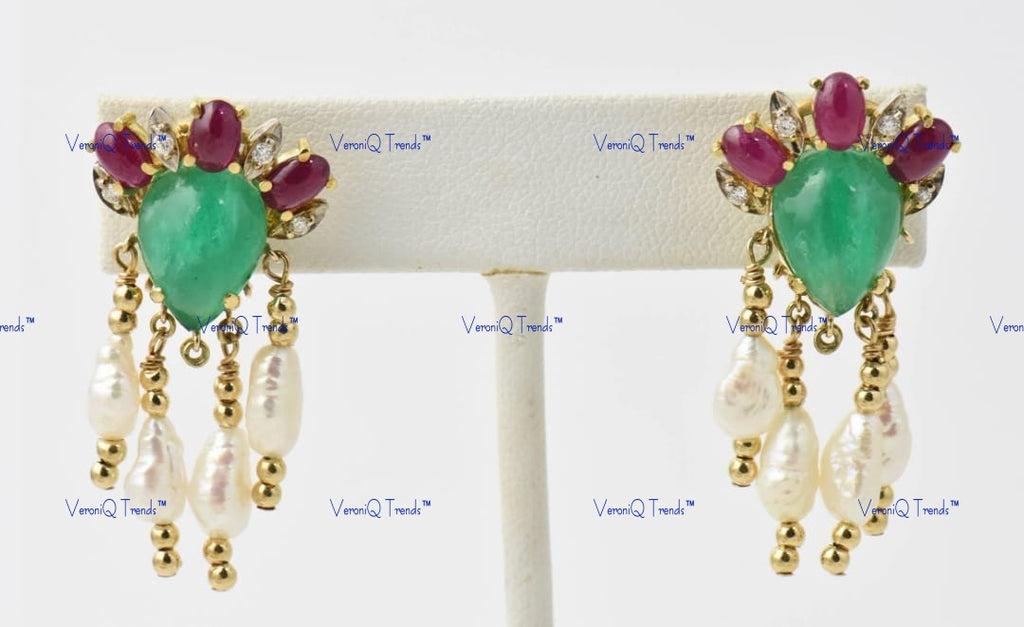 VeroniQ Trends-Multistrand Emerald Ruby Fresh Water Pearl And Polki Silver Choker Necklace 92.5 Silver Moissanite Diamond Polki-Emerald Stone-Ruby Stone-Gold Plated-Wedding Jewellery-Punjabi Jewellery-South Indian-Thappa Jewellery