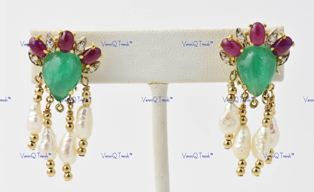 VeroniQ Trends-Multistrand Emerald Ruby Fresh Water Pearl And Polki Silver Choker Necklace 92.5 Silver Moissanite Diamond Polki-Emerald Stone-Ruby Stone-Gold Plated-Wedding Jewellery-Punjabi Jewellery-South Indian-Thappa Jewellery