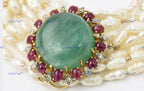 VeroniQ Trends-Multistrand Emerald Ruby Fresh Water Pearl And Polki Silver Choker Necklace 92.5 Silver Moissanite Diamond Polki-Emerald Stone-Ruby Stone-Gold Plated-Wedding Jewelry-Punjabi Jewelry-South Indian-Thappa Jewelry