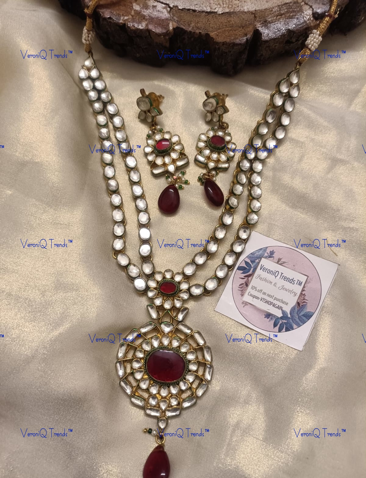 VeroniQ Trends-Traditional Double Line Pachi Kundan Long Necklace Pachi Kundan-Gold Plated-Wedding Jewellery-Punjabi Jewellery-South Indian-Thappa Jewellery
