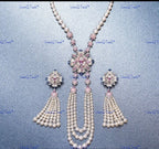 VeroniQ Trends-Designer Floral Pearl Silver Long Necklace Silver CZ-Gold Plated-Wedding Jewelry-Punjabi Jewelry-South Indian-Thappa Jewelry