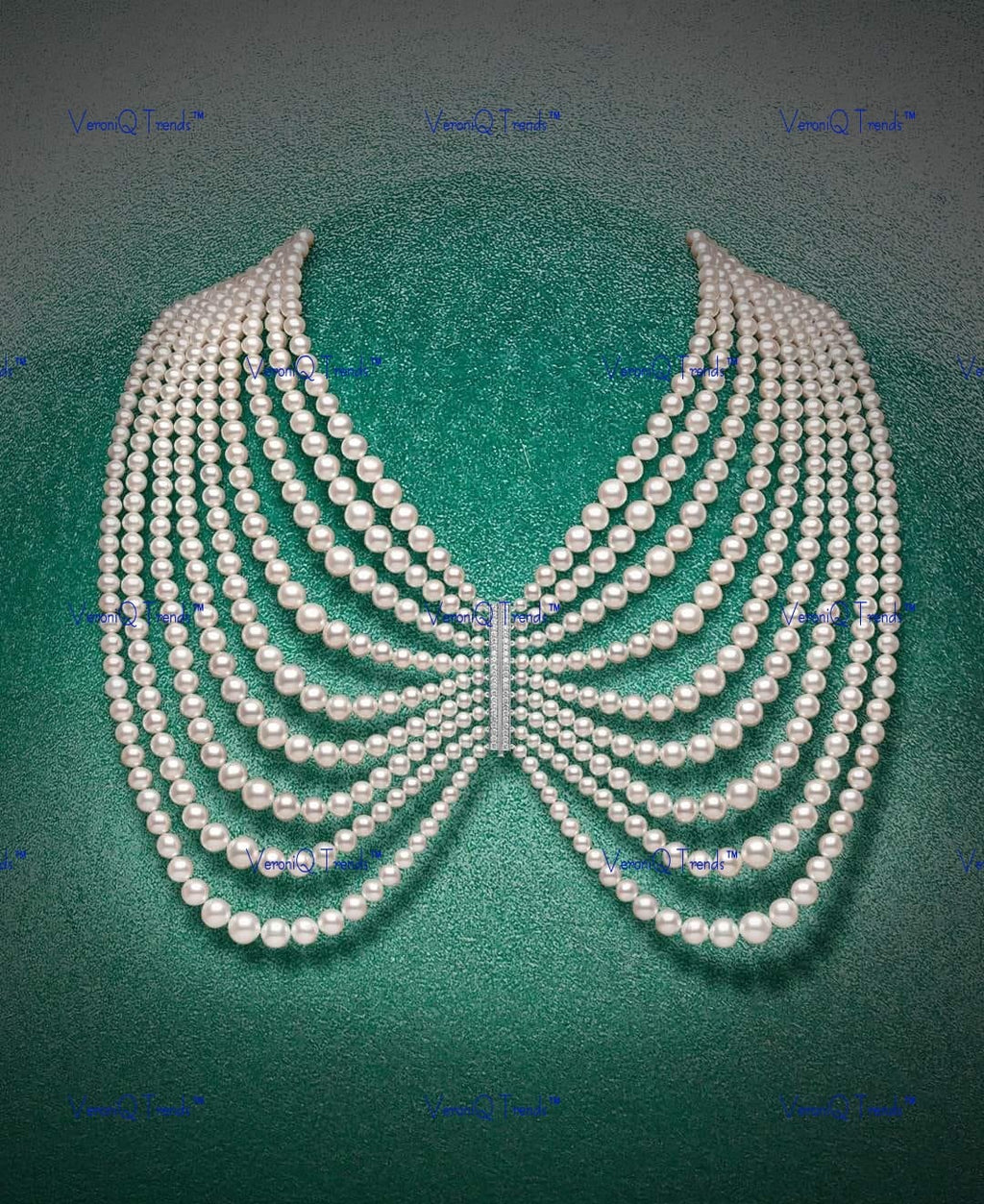 VeroniQ Trends-Contemporary Designer Multistrand Pearl Silver Necklace Silver CZ-Gold Plated-Wedding Jewellery-Punjabi Jewellery-South Indian-Thappa Jewellery