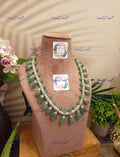 VeroniQ Trends-Designer Emerald Green Stone Drop Beads AD Long Necklace American Diamond-Gold Plated-Wedding Jewellery-Punjabi Jewellery-South Indian-Thappa Jewellery