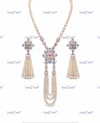 VeroniQ Trends-Designer Floral Pearl Silver Long Necklace Silver CZ-Gold Plated-Wedding Jewelry-Punjabi Jewelry-South Indian-Thappa Jewelry