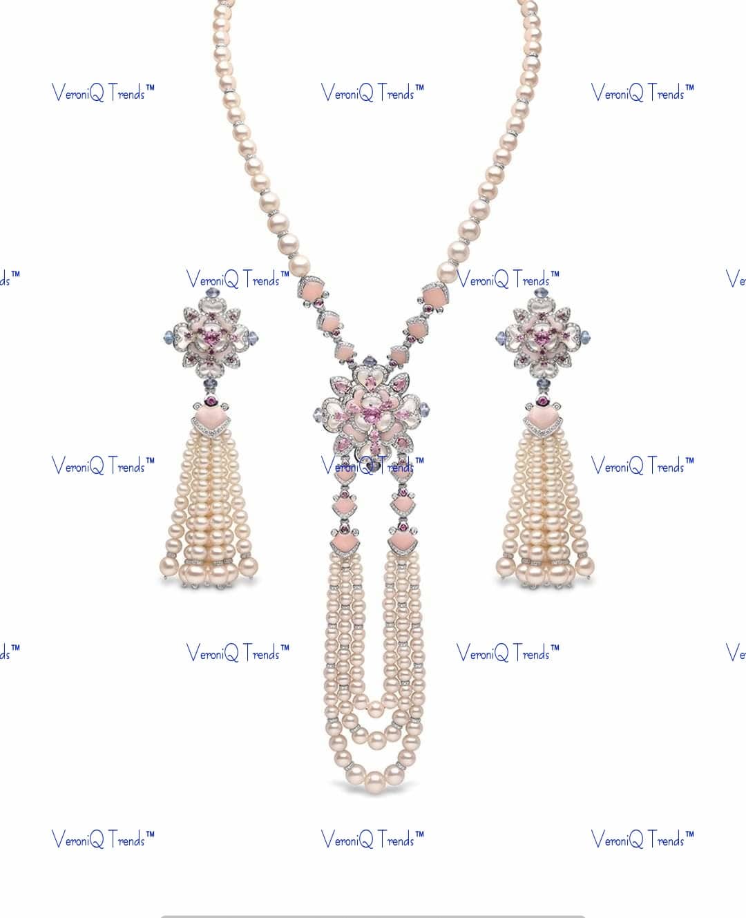 VeroniQ Trends-Designer Floral Pearl Silver Long Necklace Silver CZ-Gold Plated-Wedding Jewellery-Punjabi Jewellery-South Indian-Thappa Jewellery