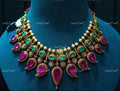 VeroniQ Trends-Designer Multistrand Ruby And Emerald Stone Drop Silver Necklace 92.5 Silver Moissanite Diamond Polki-Gold Plated-Wedding Jewellery-Punjabi Jewellery-South Indian-Thappa Jewellery