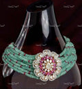 VeroniQ Trends-Designer Multistrand Green Beaded Floral Ruby Silver Choker Necklace 92.5 Silver Moissanite Diamond Polki-Gold Plated-Wedding Jewellery-Punjabi Jewellery-South Indian-Thappa Jewellery