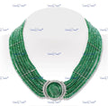 VeroniQ Trends-Designer Multistrand Emerald Stone And Beads Silver Necklace Silver CZ-Gold Plated-Wedding Jewellery-Punjabi Jewellery-South Indian-Thappa Jewellery