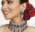 VeroniQ Trends-Designer Single-Line Sapphire Stone Silver CZ Choker Necklace Silver CZ-Gold Plated-Wedding Jewellery-Punjabi Jewellery-South Indian-Thappa Jewellery