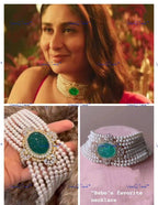 VeroniQ Trends-Contemporary Design Multi-Line Emerald Green Carved Stone AD Choker Necklace American Diamond-Gold Plated-Wedding Jewelry-Punjabi Jewelry-South Indian-Thappa Jewelry