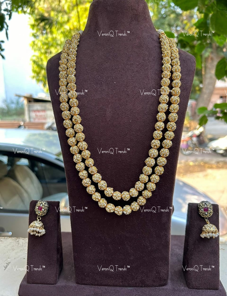 VeroniQ Trends-Beautiful Gold Plated Jadau Beads Mala Long Necklace Kundan-Gold Plated-Wedding Jewellery-Punjabi Jewellery-South Indian-Thappa Jewellery