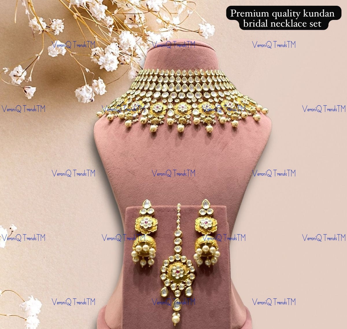 VeroniQ Trends-Traditional Bridal Heavy And Premium Quality Kundan Choker Necklace Kundan-Gold Plated-Wedding Jewellery-Punjabi Jewellery-South Indian-Thappa Jewellery