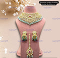 VeroniQ Trends-Traditional Bridal Heavy And Premium Quality Kundan Choker Necklace with Turquoise Blue Beads Kundan-Gold Plated-Wedding Jewellery-Punjabi Jewellery-South Indian-Thappa Jewellery