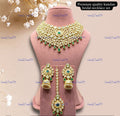 VeroniQ Trends-Traditional Bridal Heavy Quality Kundan And Green Stone Choker Necklace Kundan-Gold Plated-Wedding Jewellery-Punjabi Jewellery-South Indian-Thappa Jewellery