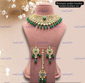 VeroniQ Trends-Beautiful Bridal Heavy Quality Kundan And Green Stone Choker Necklace With Green Beads Kundan-Gold Plated-Wedding Jewellery-Punjabi Jewellery-South Indian-Thappa Jewellery