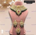 VeroniQ Trends-Beautiful Bridal Heavy Quality Kundan Choker Necklace With Green Beads Kundan-Gold Plated-Wedding Jewellery-Punjabi Jewellery-South Indian-Thappa Jewellery