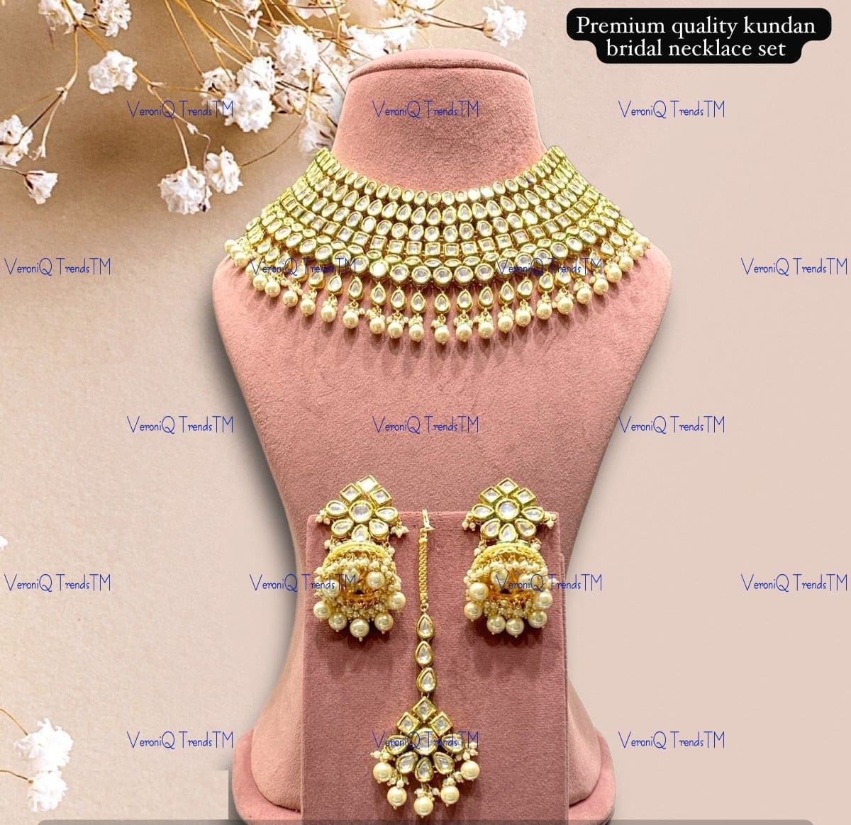 VeroniQ Trends-Traditional Gold Plated Premium Quality Kundan Choker Necklace With Pearl Kundan-Gold Plated-Wedding Jewellery-Punjabi Jewellery-South Indian-Thappa Jewellery