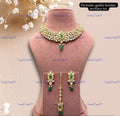 VeroniQ Trends-Traditional Gold Plated Premium Quality Kundan And Green Stone Choker Necklace With Green Beads Kundan-Gold Plated-Wedding Jewellery-Punjabi Jewellery-South Indian-Thappa Jewellery