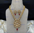 VeroniQ Trends-Traditional Single Line Gold Plated Floral Kundan Polki Long Necklace Kundan-Gold Plated-Wedding Jewelry-Punjabi Jewelry-South Indian-Thappa Jewelry
