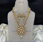VeroniQ Trends-Traditional Single Line Gold Plated Floral Kundan Polki Long Necklace Kundan-Gold Plated-Wedding Jewelry-Punjabi Jewelry-South Indian-Thappa Jewelry