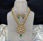 VeroniQ Trends-Traditional Single Line Gold Plated Floral Kundan Polki Long Necklace Kundan-Gold Plated-Wedding Jewelry-Punjabi Jewelry-South Indian-Thappa Jewelry