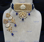 VeroniQ Trends-Traditional Multistrand Gold Plated Meenakari Kundan Polki Choker Necklace Kundan-Gold Plated-Wedding Jewelry-Punjabi Jewelry-South Indian-Thappa Jewelry