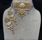 VeroniQ Trends-Traditional Multistrand Gold Plated Meenakari Kundan Polki Choker Necklace Kundan-Gold Plated-Wedding Jewelry-Punjabi Jewelry-South Indian-Thappa Jewelry