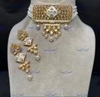 VeroniQ Trends-Traditional Multistrand Gold Plated Meenakari Kundan Polki Choker Necklace Kundan-Gold Plated-Wedding Jewelry-Punjabi Jewelry-South Indian-Thappa Jewelry