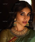 VeroniQ Trends-Beautiful Bridal Gold Plated Pachi Kundan Choker Necklace With Green Beads Pachi Kundan-Gold Plated-Wedding Jewellery-Punjabi Jewellery-South Indian-Thappa Jewellery
