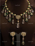 VeroniQ Trends-Elegant Gold Plated Pearl And Pachi Kundan Necklace With Pink Beads Drop Pachi Kundan-Gold Plated-Wedding Jewellery-Punjabi Jewellery-South Indian-Thappa Jewellery