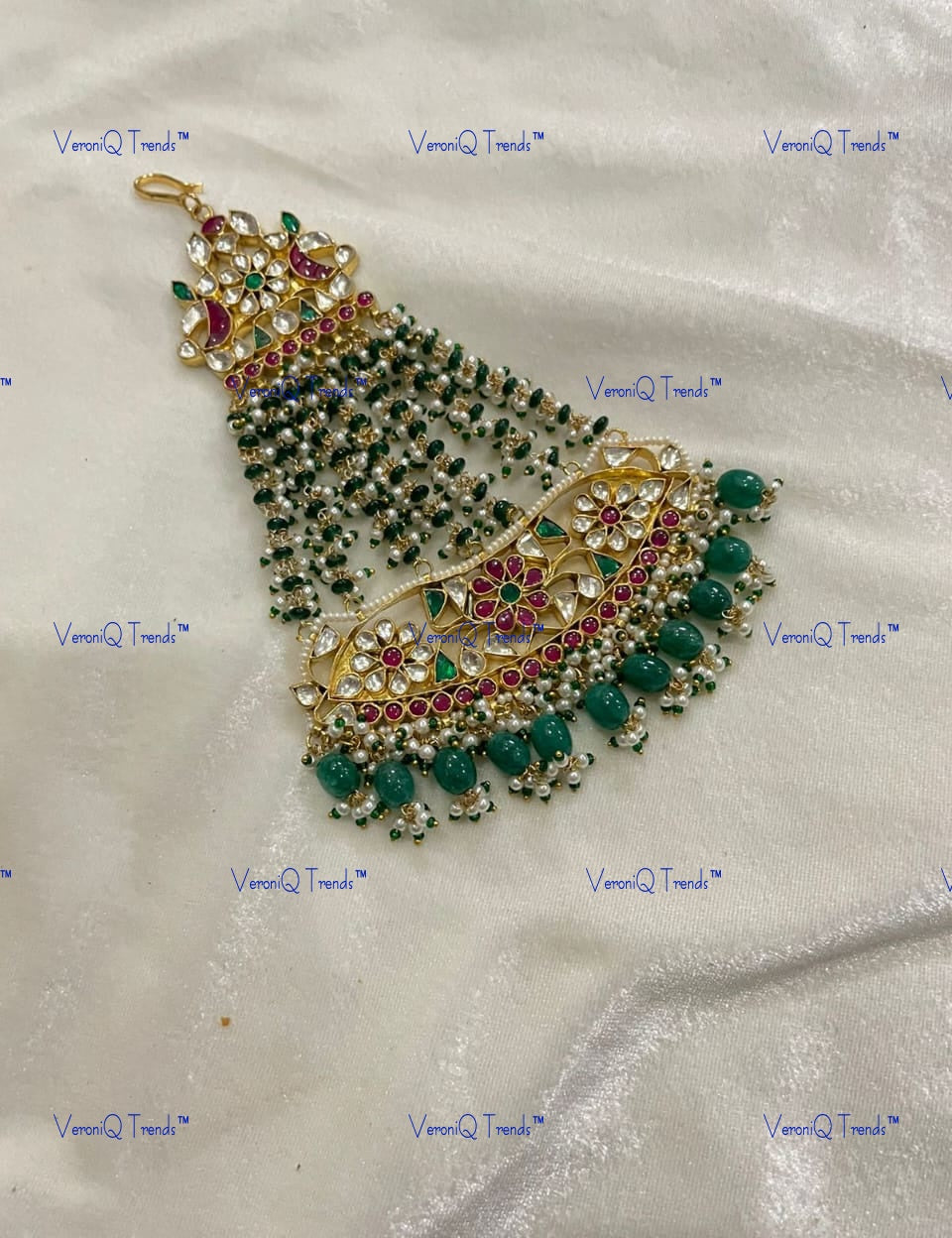 VeroniQ Trends-Traditional Bridal Gold Plated Kemp Stone Green Pachi Kundan Passa Pachi Kundan-Gold Plated-Wedding Jewellery-Punjabi Jewellery-South Indian-Thappa Jewellery