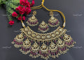 VeroniQ Trends-Traditional Bridal Floral Design Gold Plated Pachi Kundan Choker Necklace With Chandbali Drops Pachi Kundan-Gold Plated-Wedding Jewellery-Punjabi Jewellery-South Indian-Thappa Jewellery