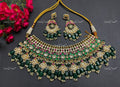 VeroniQ Trends-Traditional Bridal Gold Plated Pachi Kundan Choker Necklace With Green Beads Pachi Kundan-Gold Plated-Wedding Jewellery-Punjabi Jewellery-South Indian-Thappa Jewellery