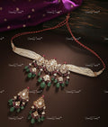 VeroniQ Trends-Traditional Victorian Multistrand Polki Choker Necklace With Green Quartz Beads 92.5 Silver Moissanite Diamond Polki-Gold Plated-Wedding Jewellery-Punjabi Jewellery-South Indian-Thappa Jewellery