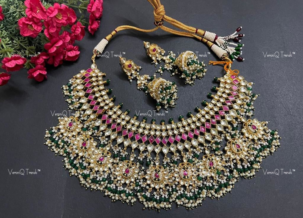 VeroniQ Trends-Beautiful Gold Plated Heavy Pachi Kundan Choker Necklace Pachi Kundan-Gold Plated-Wedding Jewellery-Punjabi Jewellery-South Indian-Thappa Jewellery