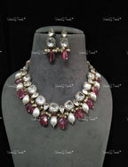 VeroniQ Trends-Elegant Gold Plated Polki Necklace With Beads Polki-Gold Plated-Wedding Jewelry-Punjabi Jewelry-South Indian-Thappa Jewelry