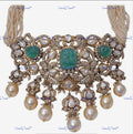VeroniQ Trends-Traditional Victorian Multistrand Pearl And Polki Choker Necklace 92.5 Silver Moissanite Diamond Polki-Gold Plated-Wedding Jewellery-Punjabi Jewellery-South Indian-Thappa Jewellery