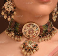 VeroniQ Trends-Traditional Gold Plated Multistrand Tourmaline Beads Jadau Choker Necklace Jadau-Gold Plated-Wedding Jewellery-Punjabi Jewellery-South Indian-Thappa Jewellery