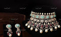 VeroniQ Trends-Beautiful Victorian Turquoise Ruby Pearl And Polki Choker Necklace 92.5 Silver Moissanite Diamond Polki-Gold Plated-Wedding Jewellery-Punjabi Jewellery-South Indian-Thappa Jewellery