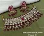 VeroniQ Trends-Elegant Gold Plated Colour Stone and Polki Choker Necklace With Beads Polki-Gold Plated-Wedding Jewelry-Punjabi Jewelry-South Indian-Thappa Jewelry