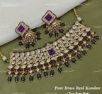 VeroniQ Trends-Elegant Gold Plated Colour Stone and Polki Choker Necklace With Beads Polki-Gold Plated-Wedding Jewelry-Punjabi Jewelry-South Indian-Thappa Jewelry