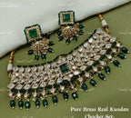 VeroniQ Trends-Elegant Gold Plated Colour Stone and Polki Choker Necklace With Beads Polki-Gold Plated-Wedding Jewelry-Punjabi Jewelry-South Indian-Thappa Jewelry