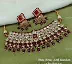 VeroniQ Trends-Elegant Gold Plated Colour Stone and Polki Choker Necklace With Beads Polki-Gold Plated-Wedding Jewelry-Punjabi Jewelry-South Indian-Thappa Jewelry
