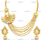 VeroniQ Trends-Traditional 5 String Gold Plated Kundan Necklace Set Kundan-Gold Plated-Wedding Jewelry-Punjabi Jewelry-South Indian-Thappa Jewelry