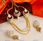 VeroniQ Trends-Traditional Gold Plated Graceful 3 String Necklace Set with pearl drop Kundan-Gold Plated-Wedding Jewelry-Punjabi Jewelry-South Indian-Thappa Jewelry