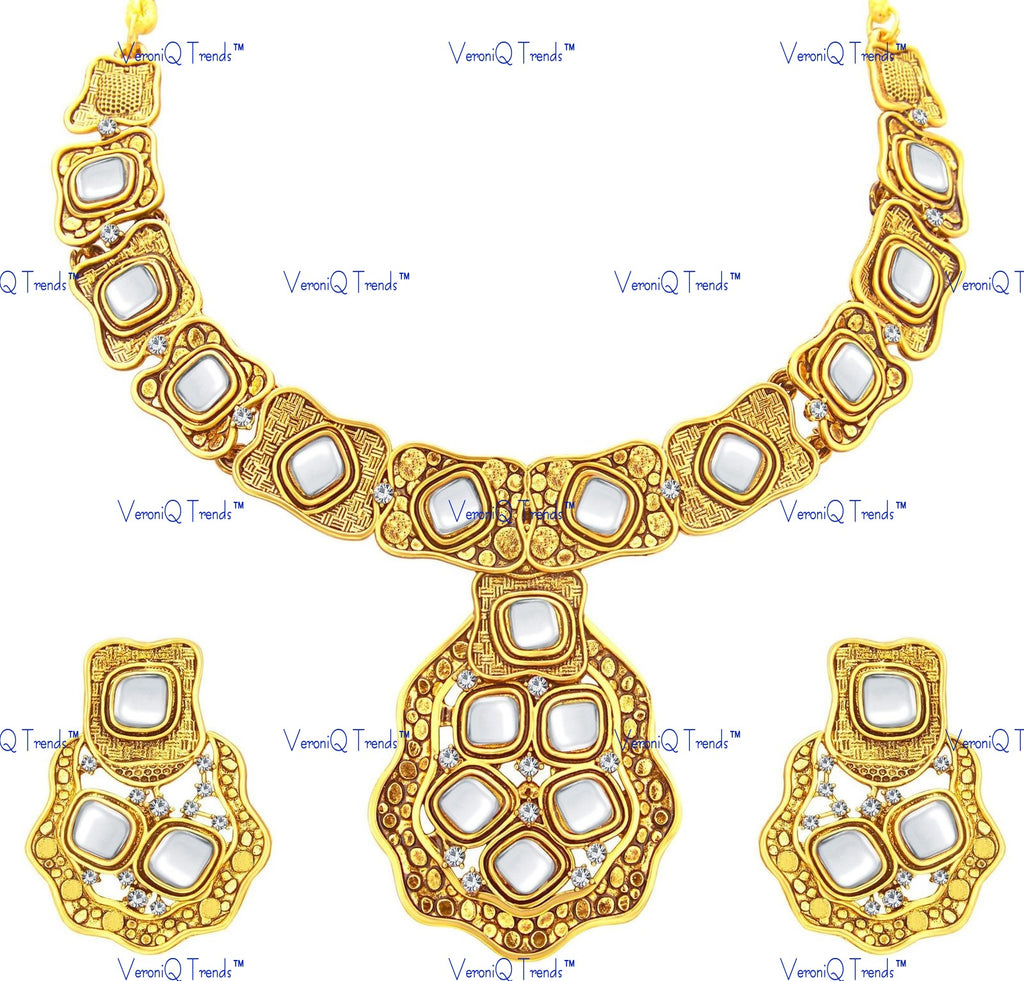 VeroniQ Trends-Traditional Resplendent Contemporary style Gold Plated Kundan Necklace Kundan-Gold Plated-Wedding Jewellery-Punjabi Jewellery-South Indian-Thappa Jewellery