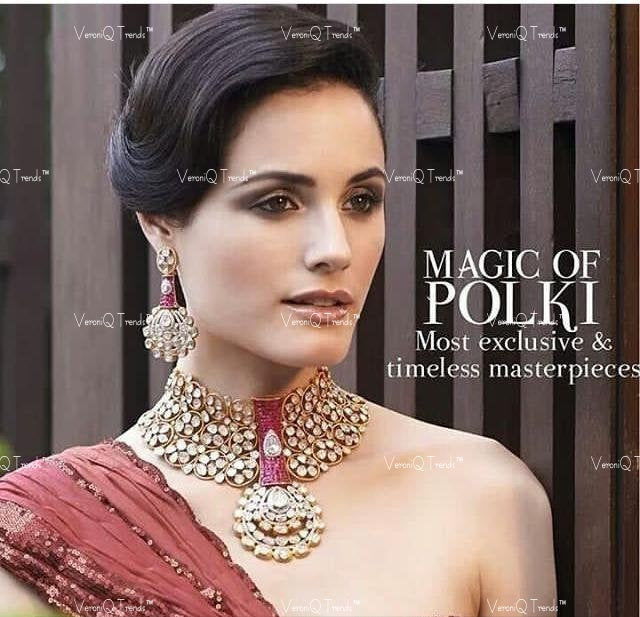 VeroniQ Trends-Traditional Bridal Gold Plated Polki Choker And Long Necklace Polki-Gold Plated-Wedding Jewellery-Punjabi Jewellery-South Indian-Thappa Jewellery
